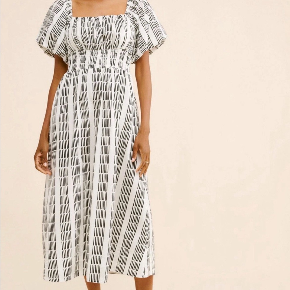 Anthropologie Maeve Puff-Sleeve Square-Neck Midi Dress, Color: Neutral Size: S